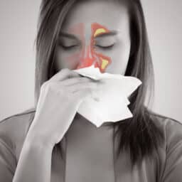 Sinus infection illustration over woman's face